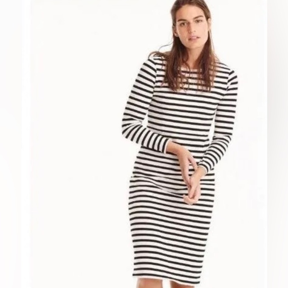 J. Crew Breton Nautical Black and White Stripe Midi Bodycon Shift Dress sz 10
